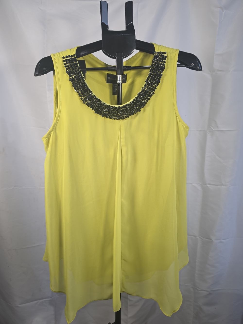 Frank Lyman Design Bright Yellow/Lime Sequined Neckline Sleeveless Blouse